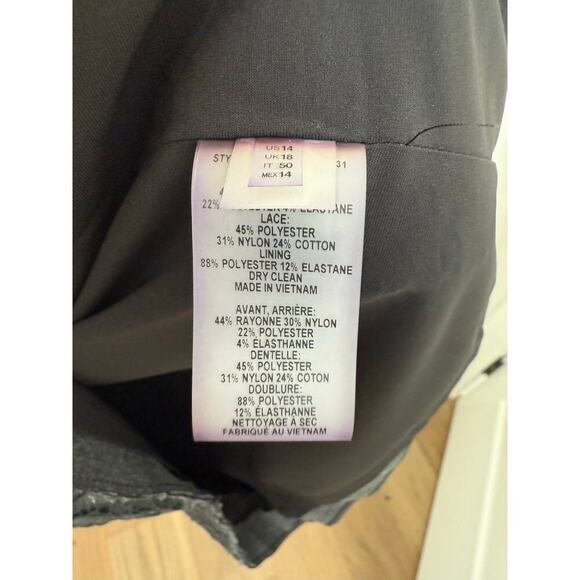 Elie Tahari Serena Dress Charcoal Grey Lace Long Sleeves Stretch 14 - Picture 4 of 8